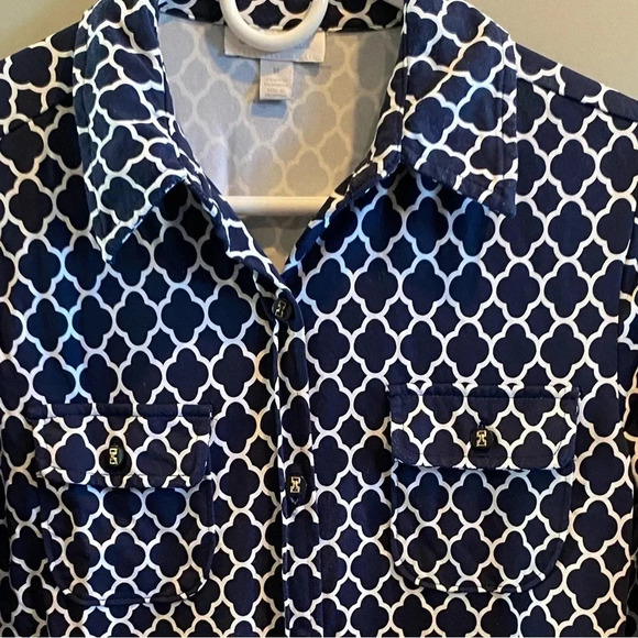 CHARTER CLUB EUC WOMENS TOP SHIRT BLOUSE BUTTON DOWN NAVY SUMMER BLUE SIZE M - Picture 3 of 3